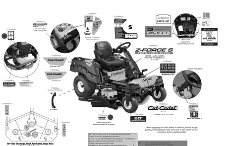 Label Map Diagram and Parts List for Z-FORCESZ60KH (17BSDGHD010)(2018) Cub Cadet Lawn Tractor